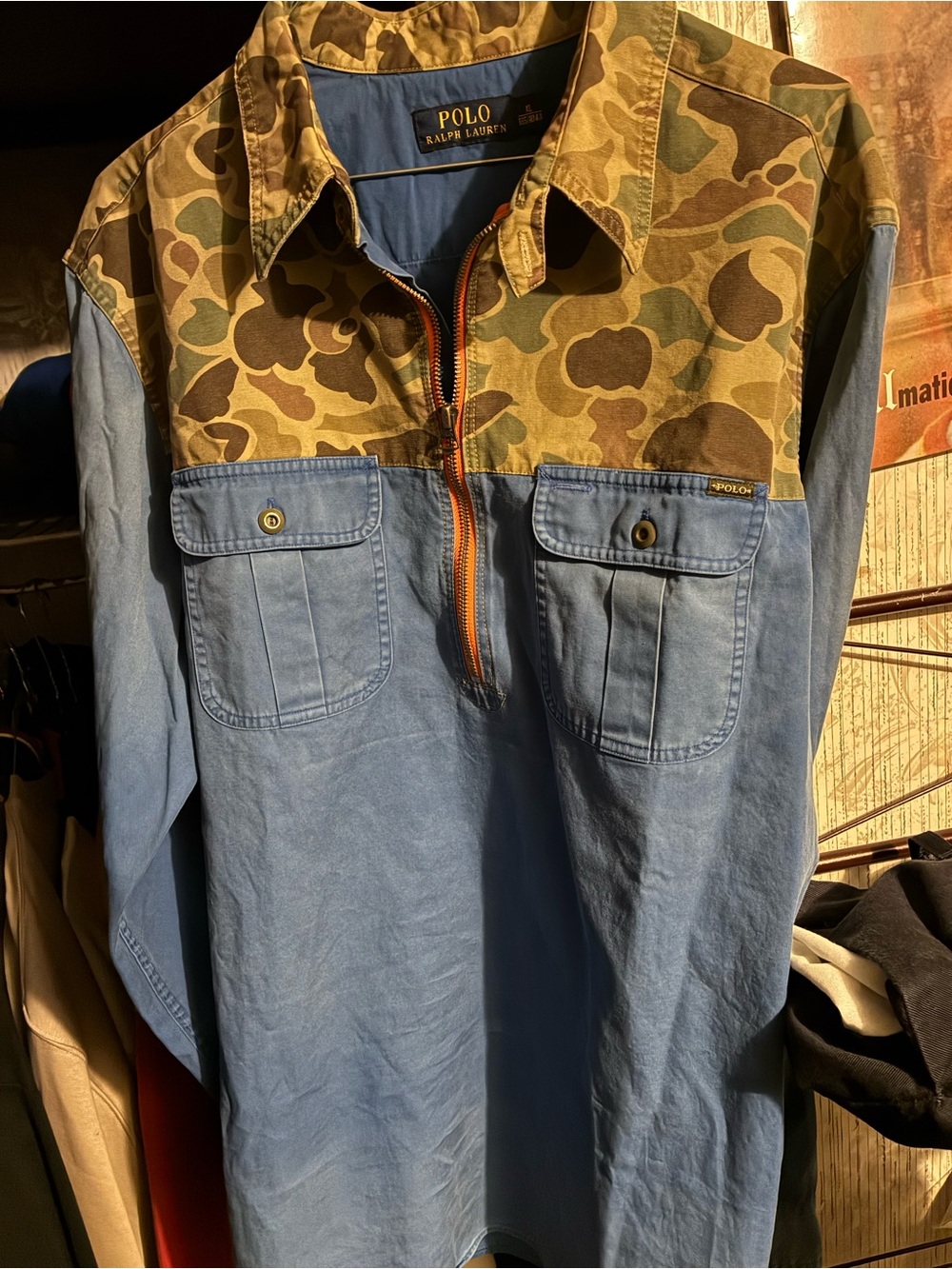 Polo by Ralph Lauren Light Blue Pullover with Camo Yoke